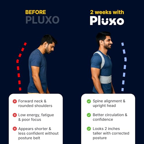 Image of Pluxo Neoprene Posture Corrector For Unisex Adjustable Posture Corrector Belt For Back Support, Spine Alignment & Pain Relief Comfortable & Lightweight For Relaxed use | Waist size 28-42 Inches