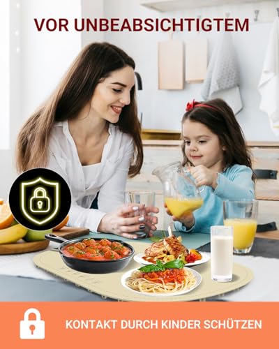 MYMULIKE Warmhalteplatte für Speisen40-100℃ Elektrischer Speisenwärmer 4-Stunden-Timer Tragbare Silikonwärmeplatte,für Warm Halten oder Auftauen (Creme Farben) – Bild 4