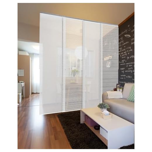 GoDear Design Deluxe Adjustable Sliding Panel Track Blind 45.8"- 86" W x 96" H, Extendable 4-Rail Track Vertical Blind, Trimmable Natural Woven Fabric, Hanging Room Divider, Semi-Sheer, Eclipse