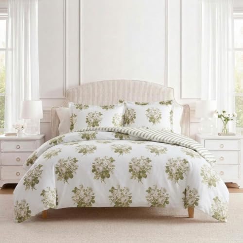Image of Martha Stewart - Queen Comforter Set, Smooth Sateen Front with Subtle Sheen & Lightweight Cotton Percale Reverse, 3 Piece Bed Set with Matching Pillowcases (Eloise Floral Grey)