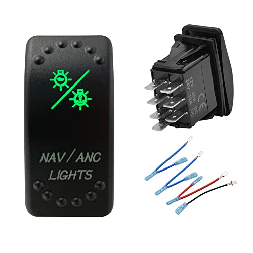 Image of Green Backlit Nav /Anchor Rocker Switch 7Pin ON-Off-ON Switch for Marine Boat Yacht Ship Waterproof IP66
