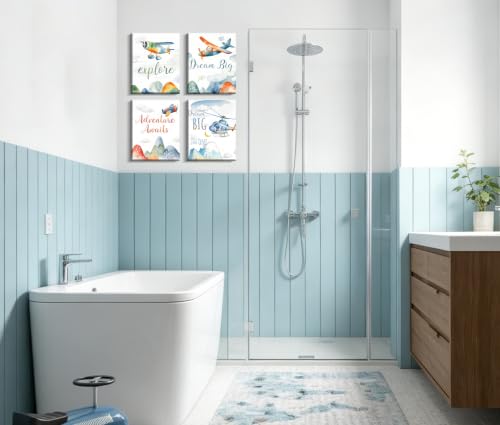 Image of Frimeeme Watercolor Airplane & Helicopter Nursery Wall Art, Set of 4