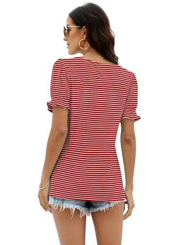Image of WIHOLL Tops for Women Summer Casual Ruffle Trim Sleeve Square Neck T Shirts