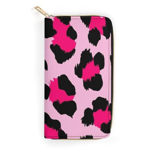 Long PU Zipper Wallet, Travel Purse Fashion Design, Huge Storage Capacity Wallet, Cute Decor Purse For Men And Women Pink Cheetah Leopard Print