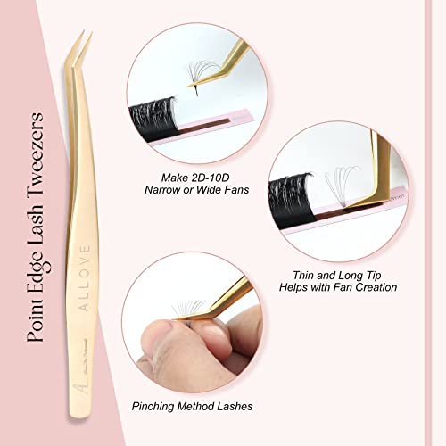 ALLOVE Pinças de extensão de cílios para extensões de cílios de aço inoxidável para extensões de cíl