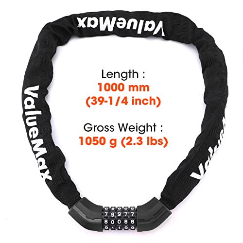 Valuemax 3.2Ft Bike Chain Lock, 5-Digit Resettable Combination Code, Heavy Duty Anti Theft Bike Chain Lock, For Bicycles/Motorcycles/Scooters/Collapsible Doors, Black Color #TOP5