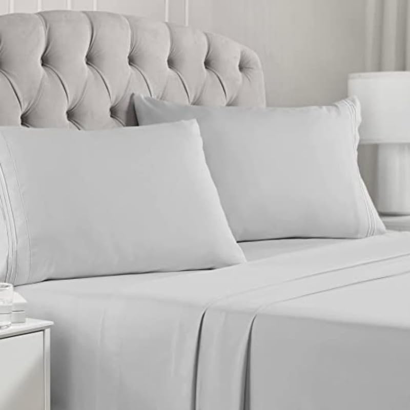 Image of Flat Bed Sheet with 1 Pillow Covers 600 Thread Count 100% Egyptian Cotton Bedsheet Single Size Gray