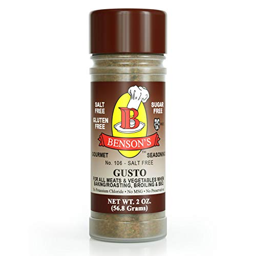 Bensons - Gusto Garlic Pepper and Herb Seasoning - Salt-Free, Sugar-Free, Gluten-Free, No MSG, No Preservatives, No Potassium Chloride, 15 Herbs, Spices and Vegetables Seasoning Blend