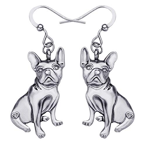 WEVENI Alloy Cute French Bulldog Earrings Gold Silver Plated Dangle Drop Pet Dog Jewelry for Women Ladies Gift (Silver)