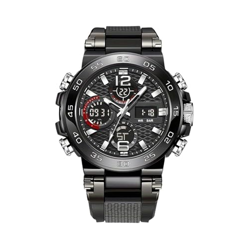 Reloj deportivo analógico digital para hombre, correa de silicona, impermeable, luminoso, dos pantallas, casual, negocios, trabajo, oficina, viajes, elegante, regalo para hombres, negro, Refer to