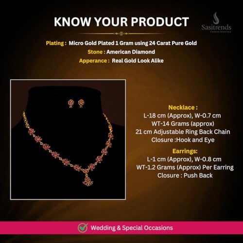Image of Sasitrends Micro Gold Plated American Diamond Ruby stone Studded Necklace Jewellery Set
