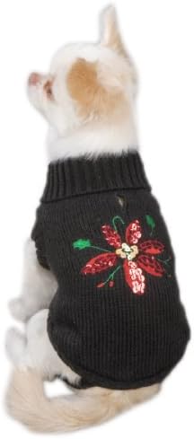 Zack & Zoey Acrylic Poinsettia Dog Sweater, XX-Small, Black