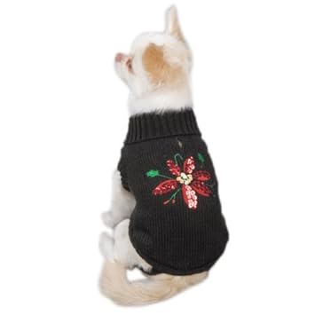 Zack & Zoey Acrylic Poinsettia Dog Sweater, X-Small, Black