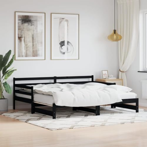 vidaXL Sofá Cama Nido, Diván Extensible, Estructura de Sofá Cama, Cama de Invitados para Salón Dormitorio, Madera Maciza de Pino Negro 90X190 cm
