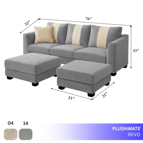 Image of Revo 5 Seater L Shape Sofa Set with 2 Movable Ottomans | Flexible Layout | Luxury Velvet Suede Fabric | Modern Living Room Sofa | Light Grey