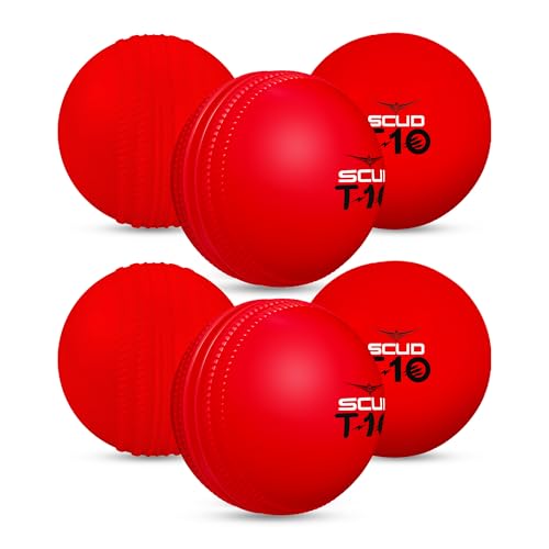 Image of SCUD T10 PVC Wind Ball for Practice | Indoor & Outdoor Soft Training Cricket Ball for Coaching & Daily Practice | Lightweight 80-85 g Durable PVC Construction (Pack of 6pc Balls, Red)