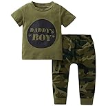Juflam Baby Boy Girl Kleidung Daddy's Boy Girl Camouflage Kurzarm T-Shirt Tops + Grüne lange Hosen/Hose Outfit Set (12-18 Monate, Daddy's Boy)