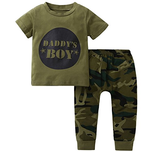 Juflam Baby Boy Girl Kleidung Daddy's Boy Girl Camouflage Kurzarm T-Shirt Tops + Grüne lange Hosen/Hose Outfit Set (12-18 Monate, Daddy's Boy) Cover