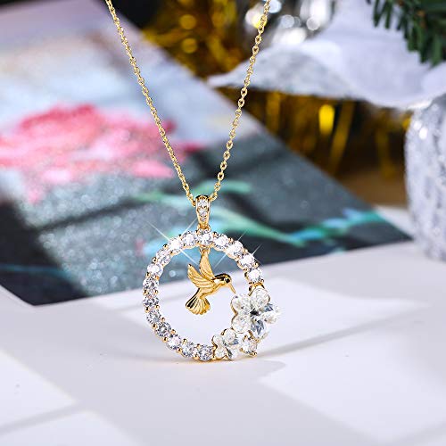 Sllaiss 18K Gold Plated Hummingbird Pendant Necklace For Women Circle Necklace, Animal Necklace Crystals From Austria,Jewelry Gifts For Christmas #TOP4