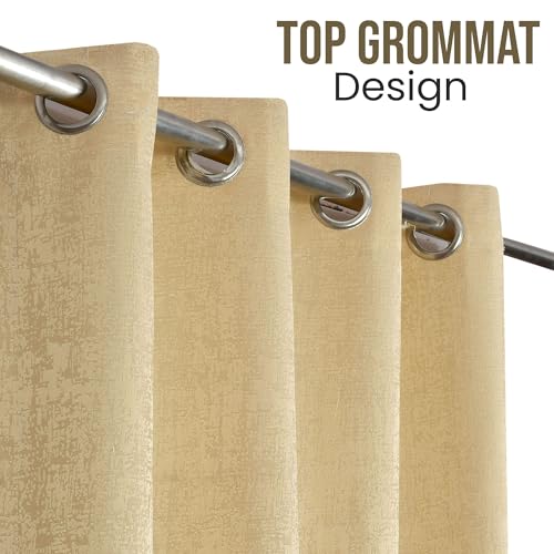 Image of FRESH FROM LOOM Supreme Texture Polyester Padre| Semi Black Out 80% Room Darkening Curtains for Home 8 Feet Screens | (Beige | 1pc| Double Weaved Parda | Eyelet Ring | Window & Door Curtain)