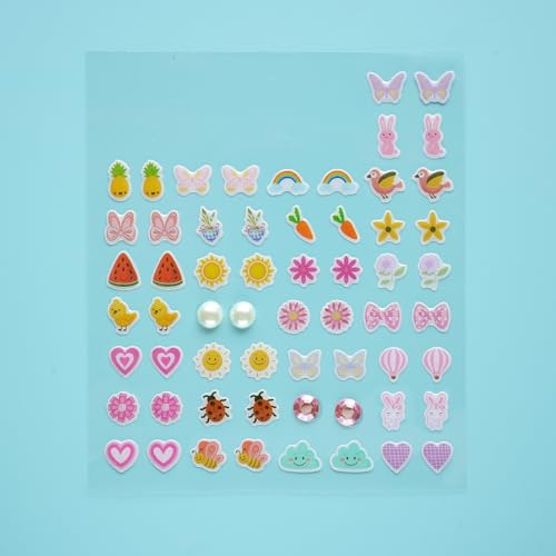 Image of koutey Stick On Earrings - Girls 3D Unicorn Sticker Earrings Self-Adhesive Glitter Craft Gem Stickers (Flower)