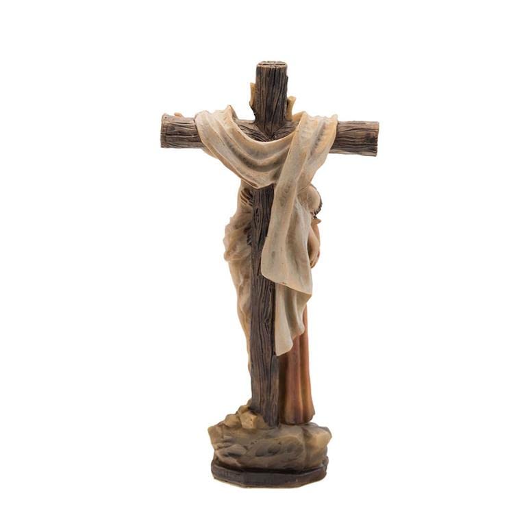 DRW Figure Christ crucifié avec Saint François Résine Peinte à la Main 15 cm