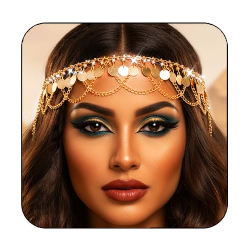 Fashband Gold Pailletten Kopfkette Quaste Lagenhaarketten Festival Kostüm Haarschmuck für Frauen