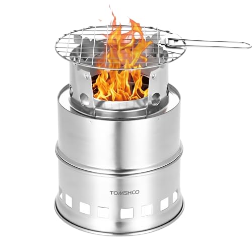 TOMSHOO Portable Folding Windproof Wood Burning Stove Compact Stainless Steel Alcohol Stove Outdoor Camping Hiking Backpacking Picnic BBQ