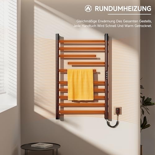 Elektrischer Badheizkörper Handtuchhalter 520 x 850 mm,Elektrischer badheizkörper schwarz,Handtuchheizkörper Elektrisch Energie Sparen,Einige Heizelemente sind drehbar,LED-Display,Touch Control,Timer