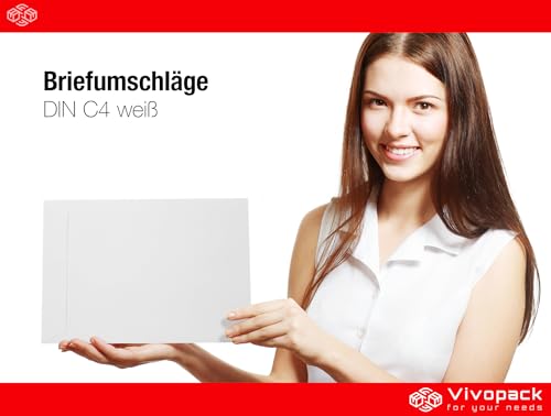 Vivopack Versandtaschen C4 selbstklebend, 229×324mm, 50 Stück Briefumschläge A4 ohne Fenster, Weiß, Haftklebend mit Schutzfolie