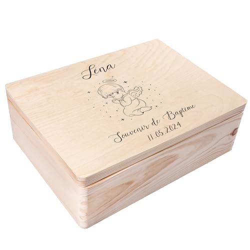 Creative Deco Boite Cadeau Personnalisé Bapteme pour Garçon et Fille | Boîte à Souvenirs en Bois | Personnalisés - Bougie et Prière de l'ange | Personnalisable...