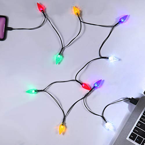 2 Pack LED Christmas Light Phone Charger Cord USB Charging Cable Gift for Phone 14/13/12/11 Pro/XS/XS Max/XR/X/8 Plus/ 8/7 Plus/7s Plus/6s/6/5s/5c/5Pad with 10 Lights Christmas Decorations (Black)