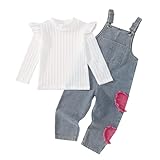 ADXSUN Girl Fall Outfits Flying Sleeve T-shirt+Suspender Denim Overalls 2PC Winter Clothes Set 3-8 Years