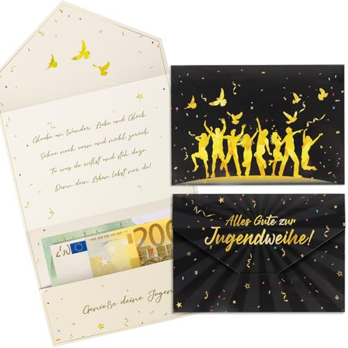 COMOOKA 2 Stück Geldgeschenk Karten Jugendweihe Geschenke Geldgeschenke Verpackung Geschenk zur Jugendweihe für Junge Mädchen Deko Schwarz Gold