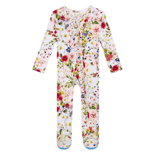 Image of Posh Peanut Footie Pajamas for Baby Girls – Sleepers in Ultra-Soft Viscose from Bamboo with 2-Way Zipper & Ruffle Trim – Newborn to Toddler Sleepwear (Barbara, 3-6 Months)