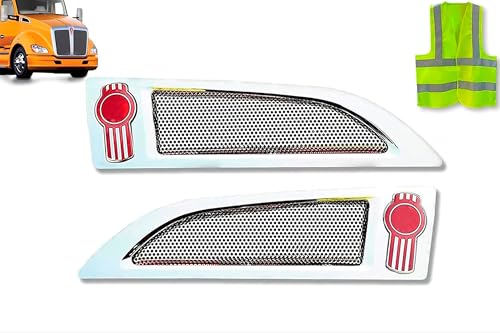 Chrome Hood Side Air Intake Vent Grille Assembly (Right Passenger Side and Left Driver Side) compatible with Kenworth T680 PLUS Logo and Vest
