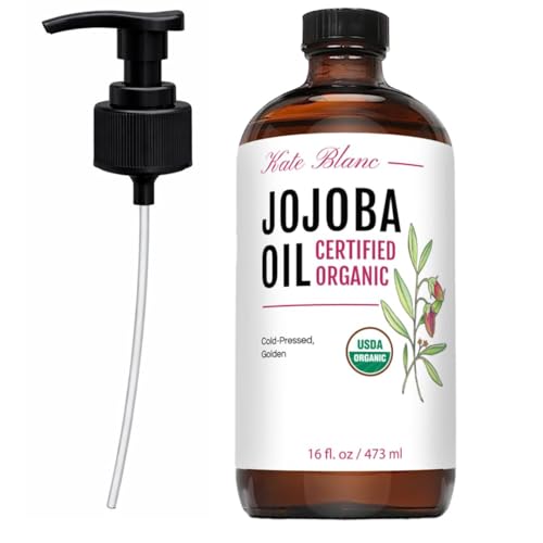 Kate Blanc Cosmetics Organic Jojoba Oil for Hair, Skin & Face (16oz, 100% Pure, Cold Pressed, Unrefined, Natural, Hexane Free, Glass Bottle)