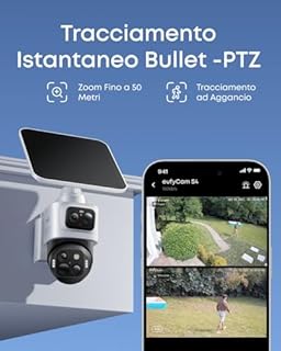 eufy Security eufyCam S4 2-Cam Kit, Telecamera Esterna Wireless, Bullet-PTZ a 3 Obiettivi, 4K UHD, Panoramica 360°, Auto Traccia, Zoom Ibrido 8×, Visione Notturna a Colori, Memoria Espandibile