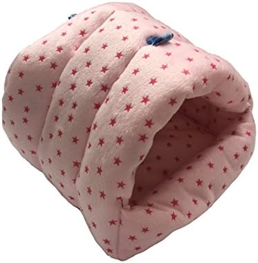 WOWOWMEOW Small Animals Warm Hanging Cage Cave Bed for Hamsters, Guinea-Pigs, Rats, Rabbit and Chinchillas (L, Star-Pink)