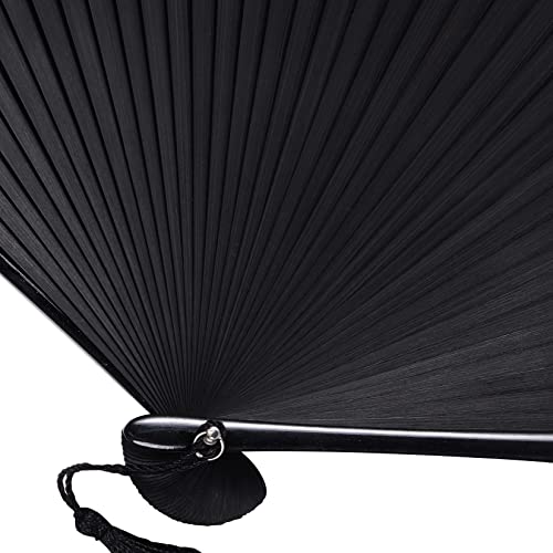 Wobe Hand Held Bamboo Silk Folding Fan, Chinese Japanese Handheld Fan with Tassel Wooden Charming Elegant Vintage Retro Style for Women Ladys Girls Dance Party Home Decorations