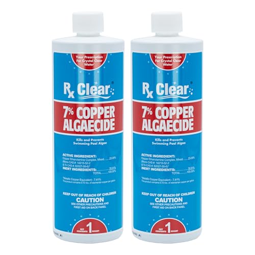 Rx Clear 7% Copper Algaecide | Kills and Prevents Algae for In-Ground and Above Ground Swimming Pools | Safe Formula for Swimmers | One Quart Bottles | 2 Pack