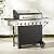 Amazon Basics Freestanding Gas Grill with Side Burner, 6 Burner (66,000 BTU)/4-Piece Stainless Steel Barbeque Flat Griddle Spatula Set, Silver