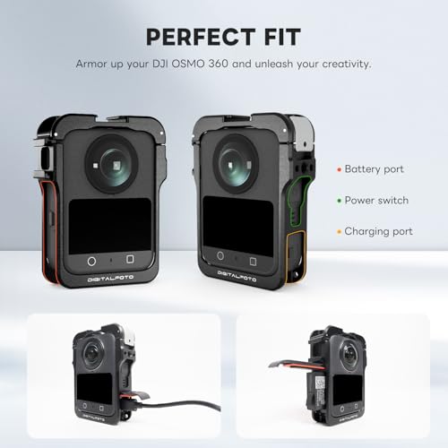 Metal Frame Cage for DJI Osmo 360 Accessories, Aluminum Alloy Protective Camera Cage with Quick Release, Silicone Lens Cap Screen Protector