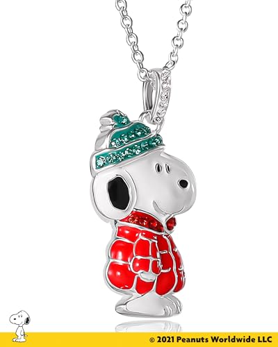 SALLY ROSE Peanuts Snoopy Pendant Necklace with Crystals, 16"+2" Silver Flash-Plated Snoopy Necklace for Women Official License4