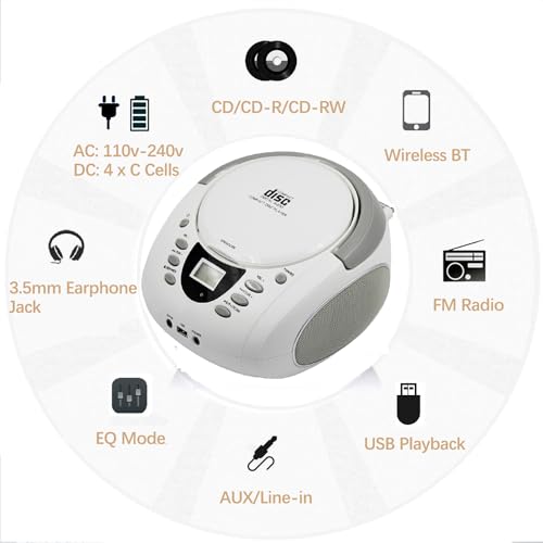 Lonpoo LP-D01 Cd Player Portable Boombox With Fm Radio/Usb/Bluetooth/Aux Input And Earphone Jack Output thumb #5
