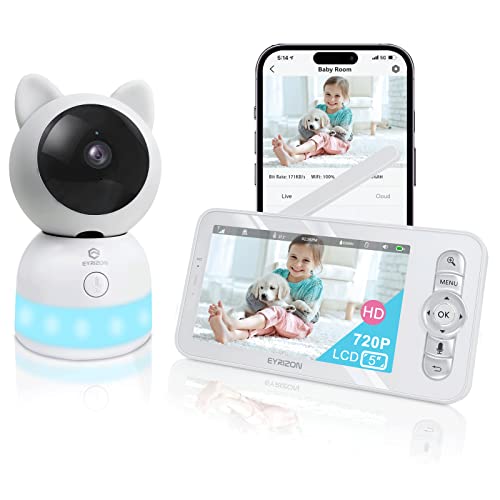 Babyphone mit 2K/3MP Kamera - Video Babyphone mit 5 Zoll LCD-Display, Bewegungs-/Schreierkennung, Nachtsicht, Zwei-Wege-Audio, Unterstützt Mobile App Steuerung, Einfache Einrichtung