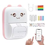 DIFCUL Mini Thermal Printer,Bluetooth Labler Maker,Portable Inkless Printers Compatible with Android and ios,Printable Photos,Lists,Memo,QR Codes,Notes(With 8 Roll Thermal Paper+5 Colored Pens)