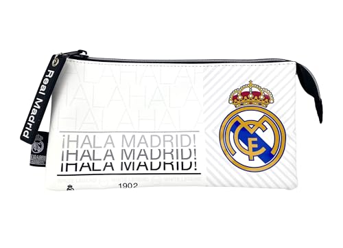 CYPBRANDS Real Madrid, estojo, porta-todos tripla, material escolar, branco, produto oficial