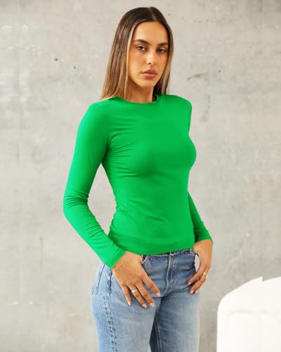 Image of Abardsion Women's Slim Lightweigh Long Sleeve T Shirts | Fall Clothes 2026 Casual Basic Crewneck Going Out Crop Tops Y2K