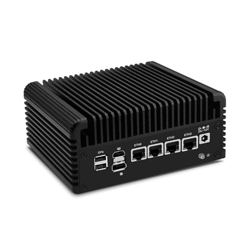 ROUAFWIT Mini PC Firewall Appliance Firewall N355 (Upgraded N305) Fanless Appliance, DDR5 32GB RAM 512GB SSD Micro Computer, 4 x 2.5Gbe i226-V, Dual 4K Display, TF Slot